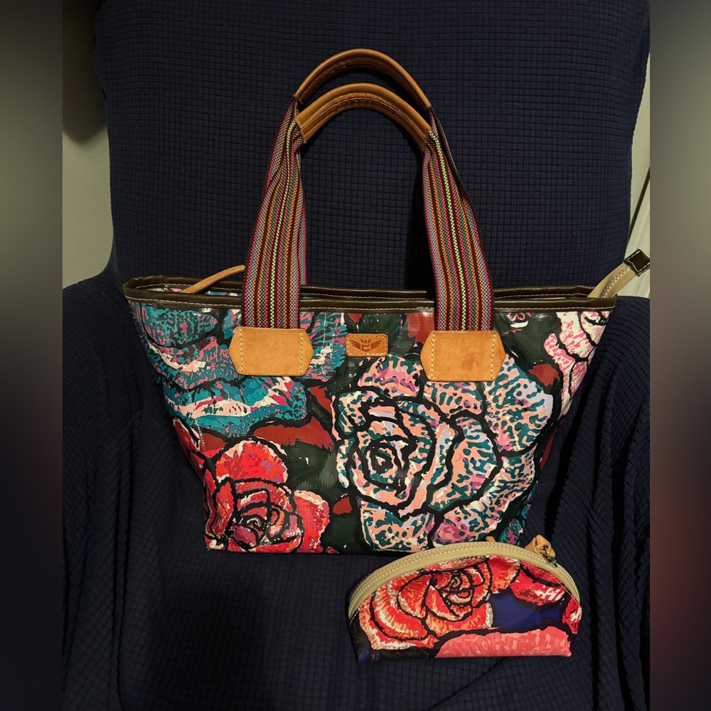 Consuela Rose Pattern Tote with Matching Pouch